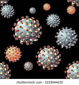 Seamless pattern. Virus. Viral particles with capsid. Colds and flu. Vector illustration