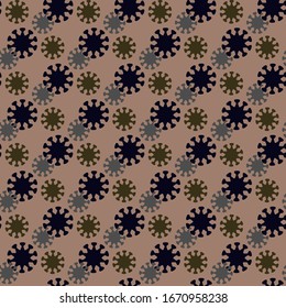 seamless pattern. viruses. bacteria. multicolored coronavirus on a dark cream background. print, cover, collage, template, background, flat.