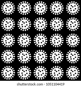 Seamless pattern, viruses or bacteria, white on black background, vector for design
