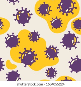 Seamless pattern with viruses. Coronavirus medical pattern. Seamless pattern with covid bacteria in flat style