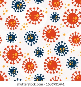 Seamless Pattern With Viruses. Coronavirus Medical Pattern. Seamless Pattern With Covid Bacteria In Flat Style