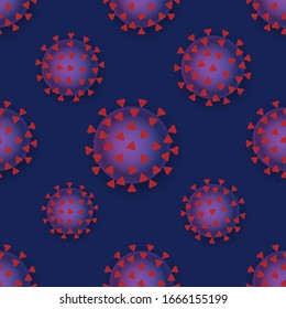 Seamless pattern with viruses on blue background. Vector illustration