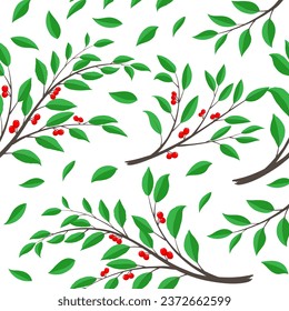 seamless pattern visually captivating image that showcases view of a branch adorned with vibrant red berries. This asset is ideal for creating nature-themed designs, background, giftwrap.