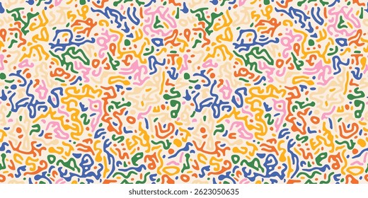 Seamless pattern with vivid abstract crackle shapes in rainbow tones. Random colorful crackle forms. Ideal for kids fabrics, wrapping paper, and bold textile prints.