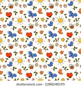 patrón impecable con elementos de la naturaleza del doodle vívido