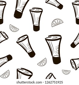 seamless pattern, vodka glasses, sketch, vector, isolated on white background