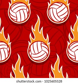 Seamless pattern with volleyball ball icons and flames. Vector illustration. Ideal for wallpaper, wrapping, packaging, fabric design and any kind of decoration.