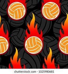 Seamless pattern with volleyball ball icons and flames. Vector illustration. Ideal for wallpaper, wrapping, packaging, fabric design and any kind of decoration.