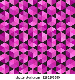 Seamless pattern of volumetric hexagons in pink colors on a black background, eps 10