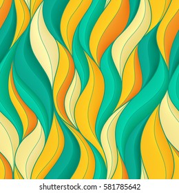 Seamless pattern with volumetric waves tropical colors. Abstract background.