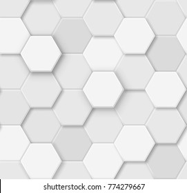 Seamless pattern of voluminous  white and gray hexagons