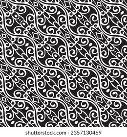 Seamless pattern with volute motifs in black and white. Vector illustration.