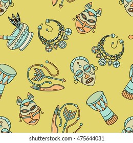 Seamless pattern with voodoo African and American magic vector symbols.