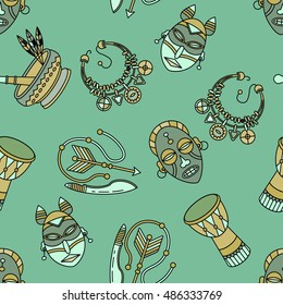 Seamless pattern with voodoo African and American magic vector symbols.