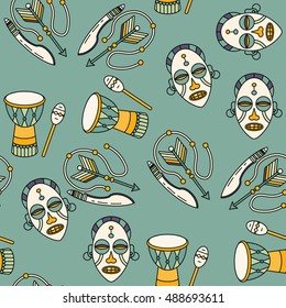 Seamless pattern with voodoo African and American magic vector symbols.