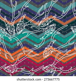 Seamless pattern voodoo cartoon with different skull .