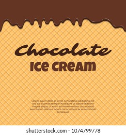 Seamless pattern waffle texture melts frosting ice cream dripping. Glossy streaks chocolate vanilla cream crispy cone. Cartoon picture for web, advertising, banner, business card. Vector illustration.