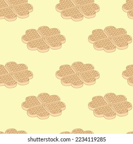 Seamless pattern with waffles. Hand drawn vector illustration. Flat color design.