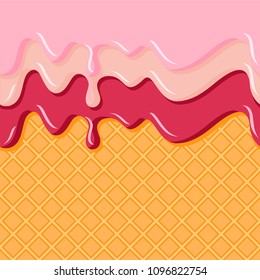 Seamless pattern waffles of ice cream cone with different glaze