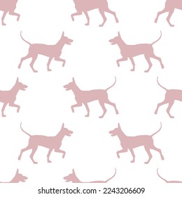Patrón sin foco. Caminando cachorro de perro sin pelo mexicano aislado de fondo blanco. Silueta de perro. Textura sin fin. Diseño para papel pintado, tela, plantilla, diseño de superficie. Ilustración vectorial.