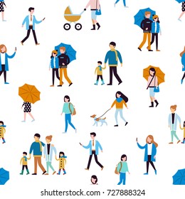 Seamless pattern with walking people. Flat style vector illustration isolated on white background. Seamless pattern with walking people. Flat style vector illustration isolated on white background.