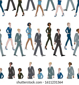 Seamless pattern of walking young people in business suits