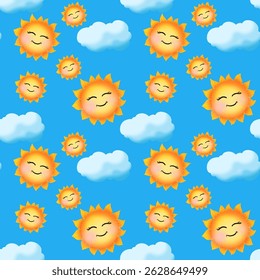 Ilustración inconsútil del fondo del Fondo de pantalla del modelo de un sol alegre con la cara sonriente y el brillo radiante