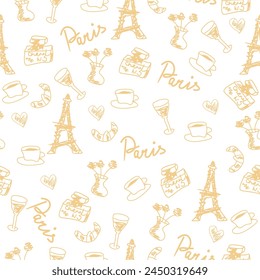 Seamless pattern wallpaper background print with France objects decor for textile paper 