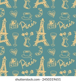 Seamless pattern wallpaper background print with France objects decor for textile paper 
