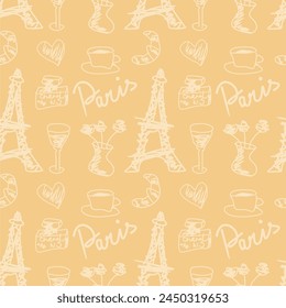 Seamless pattern wallpaper background print with France objects decor for textile paper 