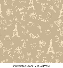 Seamless pattern wallpaper background print with France objects decor for textile paper 