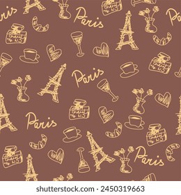 Seamless pattern wallpaper background print with France objects decor for textile paper 