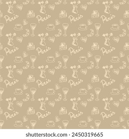 Seamless pattern wallpaper background print with France objects decor for textile paper 