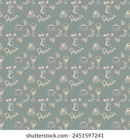 Seamless pattern wallpaper background print with France objects decor for textile paper 