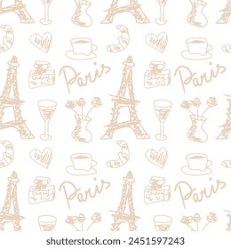 Seamless pattern wallpaper background print with France objects decor for textile paper 