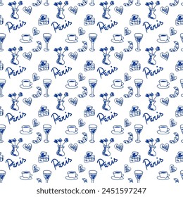 Seamless pattern wallpaper background print with France objects decor for textile paper 