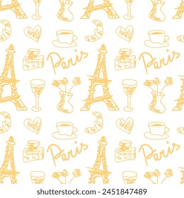 Seamless pattern wallpaper background print with France objects decor for textile paper 