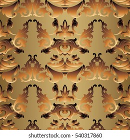 Seamless pattern wallpaper background with vintage decorative baroque  gold ornaments. Vector endless luxury  texture.