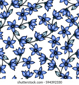 Seamless pattern wallpaper with blue flowers, soft blue roses with gradients, perfect for invitation or greeting cards, wedding card decoration or in textile design