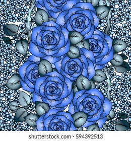 Seamless pattern wallpaper with blue flowers, soft blue roses with gradients, perfect for invitation or greeting cards, wedding card decoration or in textile design