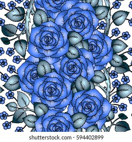 Seamless pattern wallpaper with blue flowers, soft blue roses with gradients, perfect for invitation or greeting cards, wedding card decoration or in textile design