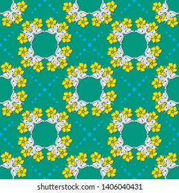 Seamless pattern, Wallpaper with butterflies and flowers. Cut from paper.