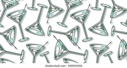 Papel de pared de diseño sin inconvenientes de cóctel con martini para el diseño de menú de alcohol bar