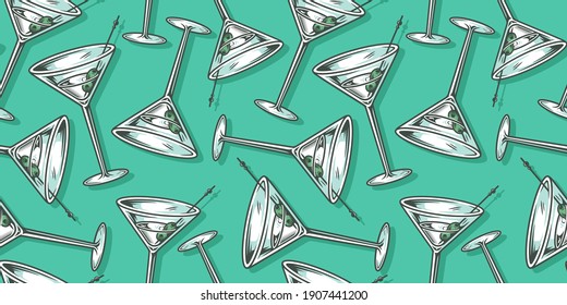 Seamless pattern wallpaper of cocktail with martini for bar alcohol menu design