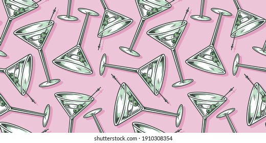 Seamless pattern wallpaper of cocktail with martini for bar alcohol menu design