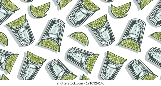 Seamless pattern wallpaper of cocktail with tequila and lime for bar alcohol menu design