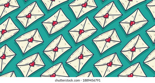 Seamless pattern wallpaper with letter and heart. Valentines Day love holiday