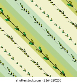 Seamless pattern for wallpaper, pastel linen, wrapping. Vertical stripes with hand-drawn doodle elements, vector illustration, outline background. Design textile, scarfs, hijab.