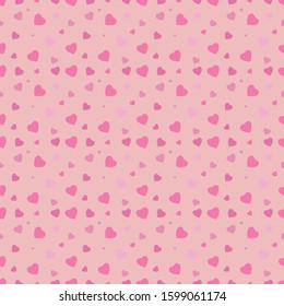 Seamless pattern wallpaper with pink hearts on pastel background.