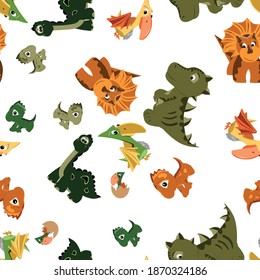 
seamless pattern, wallpaper, postcard, dinosaurs on a white background